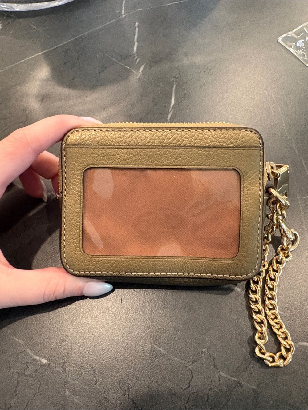 Coach Metallic Gold Pebbled Leather Card Case with Chain - Picture 3 of 7